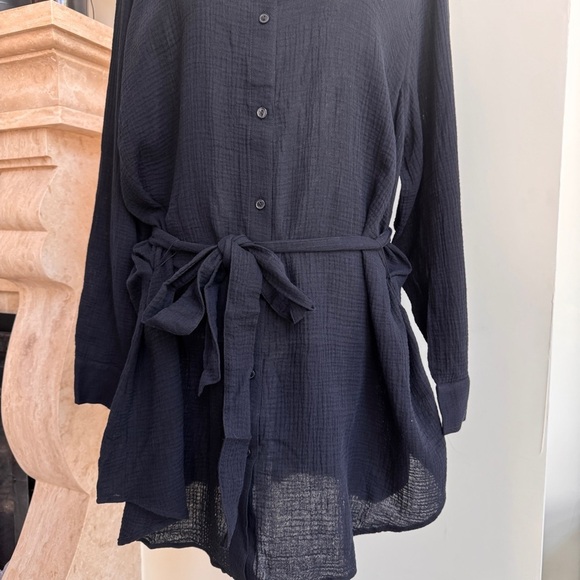Andie Swim The Corvo Black Button Up Collared Long Sleeve Womens Size XXL Belted - Picture 6 of 16